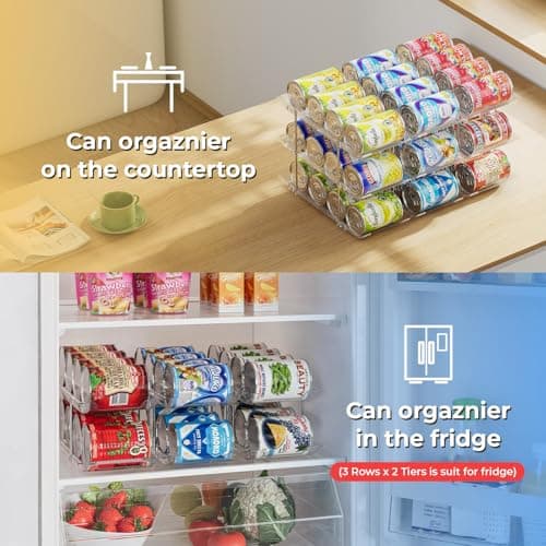 BingoHive Can Organizer for Pantry Stackable 3 Tiers Can Storage Organizer Pantry Soda Can Organizer for Fridge 36 Cans Rack Automatic Rolling Canned Food Organizer for Refrigerator Kitchen Clear - Thumbnail 5