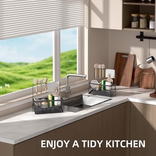 NAT MEYA Sponge Holder for Kitchen Sink,Stainless Steel Sink Caddy With Brush Holder and Dishcloth Holder,Sink Oragnizer Kitchen Countertop Dish Soap Dispenser Set,Multifunctional Sink Organizer Caddy - Thumbnail 3