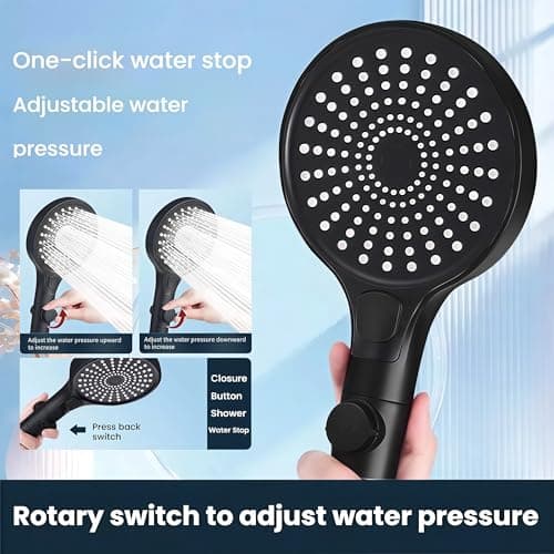 Dycoony Filtered shower head with Handheld,130mm Large Panel-One click water stop mode,with Stainless Steel hose,Brackets and Filter,Remove Chlorine,Reduce Dry and Itchy Skin - Thumbnail 3