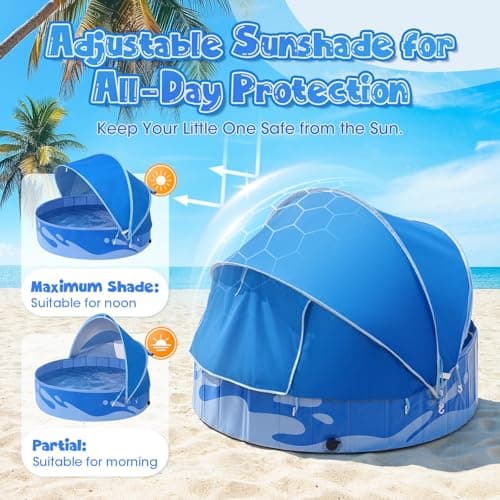 Peradix Paddling Pool for Kids and Dogs, 48" Portable Baby Pool with Canopy for Toddlers Summer, Foldable Kiddie Tent with Sun Shade Outside Water Toys for Backyard Beach, Easy Setup & Carrying Bag - Thumbnail 4