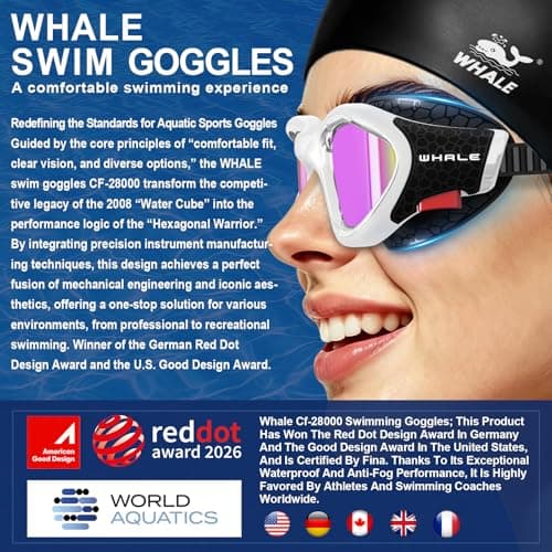 Whale Swim Goggles Polarized Anti-Fog Lenses, Unisex | 100% UV Protection | Anti-Fog Design (Obsidian Black-White; Polarized Lens) - Thumbnail 2