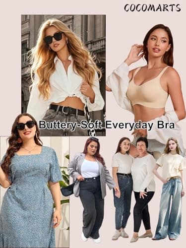 COCOMARTS Jelly Bras for Women No Underwire Full Coverage Push Up Bra Wireless Seamless Bra Comfortable Tshirt Bralettes Nude X-Large - Thumbnail 6