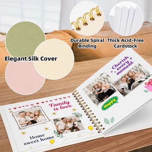 Vienrose 10 x 10 Inch Scrapbook Photo Album, Linen Hardcover Photo Book with 40 White Pages, DIY Memory Book Kit with Accessories for Wedding, Baby Shower, Travel, Christmas (LightGreen, 20 Sheets) - Thumbnail 6