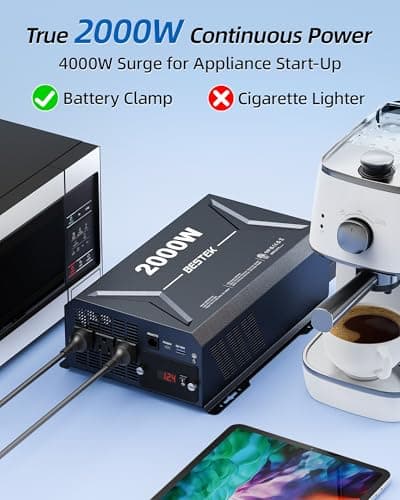 BESTEK 2000W Car Power Inverter, DC 12V to 110V AC Converter Car Outlet Adapter with USB-C PD30W QC18W Cigarette Lighter Plug, 3 AC Charger Outlets and Dual USB Ports for RV Road Trips - Thumbnail 4