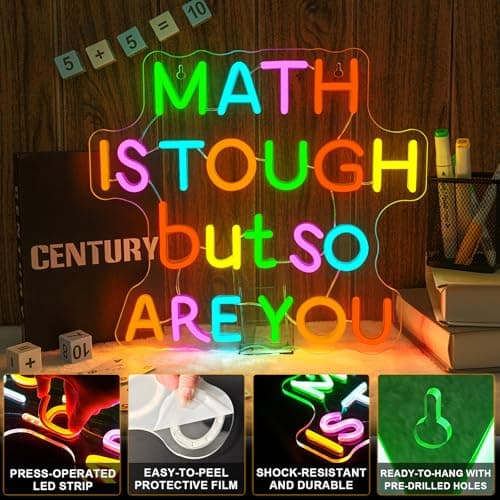 Classroom LED Sign Math Is Tough But So Are You Neon Sign for Wall Decor Math Lights Up Sign for Classroom Library Bedroom Reading Neon Signs LED Gifts for Art Teachers Teens - Thumbnail 6