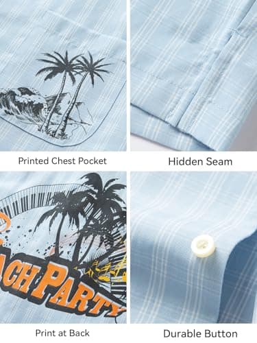 Havana Breeze Mens Hawaiian Shirt Short Sleeve Plaid Beach Shirts Casual Relaxed-Fit Print Camp Shirts Light Blue L - Thumbnail 6