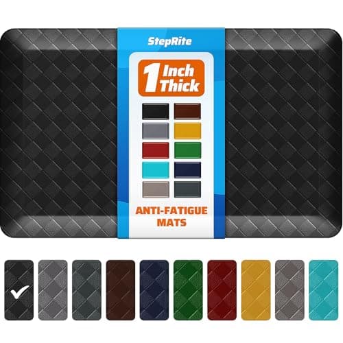 StepRite 1” Thick Kitchen Mats for Floor, Anti Fatigue Kitchen Rugs, Non-Slip,Heavy Duty Water Resistant Kitchen Rug, Standing Desk Mat for Friends, Family, Home, Kitchen, Office (32" x 20", Black) - Image 1