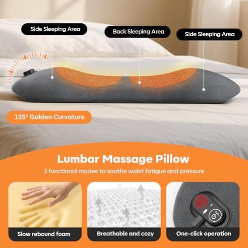 Triple Fusion Back Massager, 3-in-1 Rechargeable Cordless Lumbar Pillow with Heat, Vibration & Gentle Traction, Electric Lower Back Massager for Chair, Sofa, Bed, Home & Office Use - Thumbnail 5
