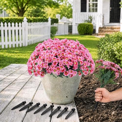 Artificial Flowers for Outdoors with Ground Spikes, 14 Stems Large Daisy Fake Flowers, Silk Faux Flowers for Outdoor Planters, Garden, Porch, Window Box & Cemetery Decor, 8 Bundles(Light Pink) - Image 1