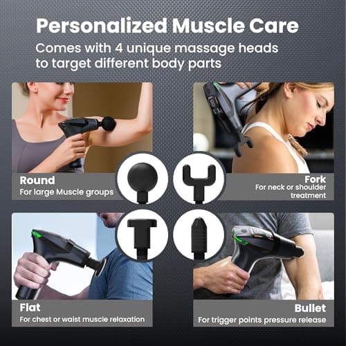 Detachable 3-in-1 Massage Gun with Extension Handle & Massage Strap, Back Pain Relief Percussion Muscle Massager for Neck Shoulder, 12 Speeds &12mm Amplitude for Hard-to-Reach Areas, Quiet & Portable - Thumbnail 6