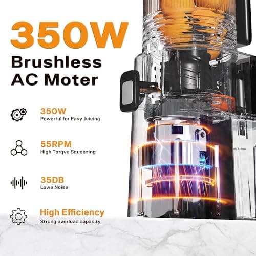 Cold Press Juicer, 5.5inch Wide Feed Chute Juicer Machine, Slow Masticating Juicer for Whole Vegetables & Fruits, Black - Thumbnail 4