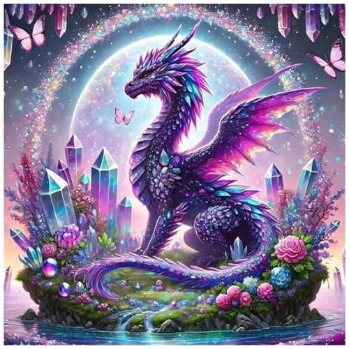 Lophomie Dragon Diamond Art Kits for Adults, 5D DIY Purple Dragon Diamond Painting Kits for Beginners, DIY Round Full Drill Paint with Diamonds Crafts for Home Wall Decor Gifts 14x14 in