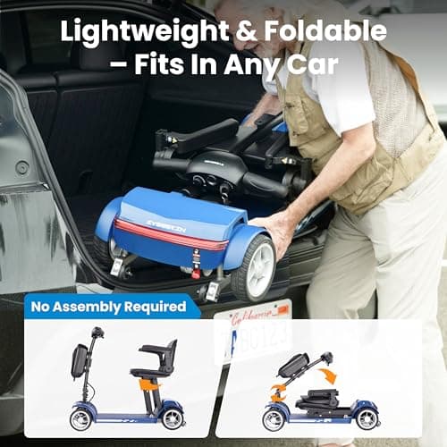 Cyseekin Mobility Scooters for Seniors & Adults – 20AH Long-Range Battery, Anti-Tip Wheels, 4-Wheel Electric Mobility Aid, 3-Step Quick Fold, 300 lbs Capacity, Front Bumper, Flip-up Armrest, USB Port - Thumbnail 3