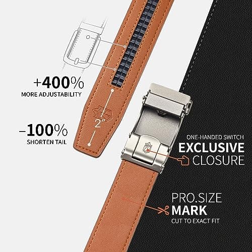 Zitahli Mens Belt Leather 2 Pack - Ratchet Belt for Men Dress Pant Shirt Oxfords,Micro Adjustable Brown Black Belt,Trim To Fit Size 28"-36" - Thumbnail 3