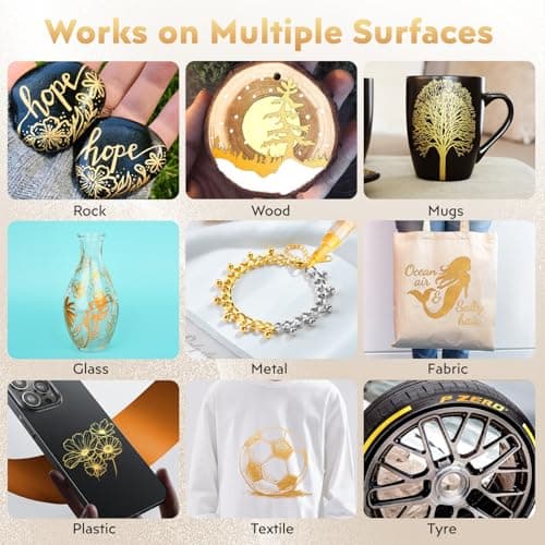 HOTU 5 Pack Super Gold Paint Markers - Metallic Gold Acrylic Paint Pens Glitter Extra Fine Tip 0.7mm for Black Paper,Wood, Rock Painting, Glass, Fabric - Thumbnail 6