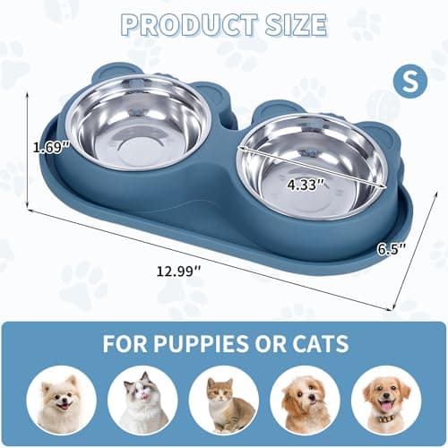 Stainless Steel Double Pet Bowls with Non-Slip Base, Detachable Dog Cat Food and Water Feeder Set, Anti-Spill & Easy to Clean Pet Feeding Bowls for Small Dogs & Cats - Thumbnail 2