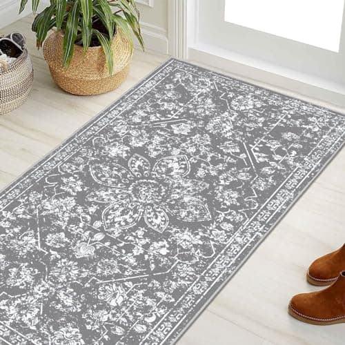 Pauwer Boho Vintage Runner Rug, 2x4 Non Slip Small Throw Rugs Doormat, Washable Soft Indoor Mat Runner Rug Small Area Rug Low-Pile Floor Carpet for Hallway Entryway Bedroom Living Room,(2'x4', Grey) - Thumbnail 6