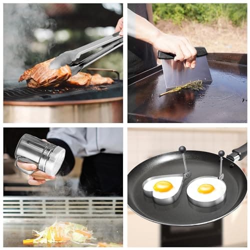 Griddle Accessories for Blackstone with Smashed Burger Press,19Pcs Griddle Accessories kit for Hibachi, Enlarged Grill Spatula, Salt and Pepper Shakers, Grill Black Tools Set - Thumbnail 6