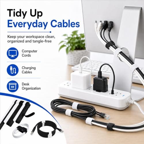 70pcs Cable Ties Reusable Black and White Wire Ties Cable Management Cord Ties Reusable for Electronics Hook and Loop Cable Ties for Computer 4 6 8 Inch - Thumbnail 5