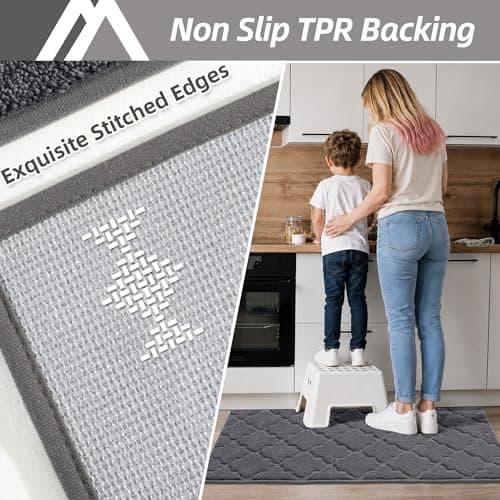 COSY HOMEER-Kitchen-Rugs 20"x48" Non-Slip Absorbent Soft Kitchen Runner Rug Polyester Kitchen Mats for Floor Washable Kitchens Standing Floor Mat for Sink Mat,Hallway,Laundry,Dark Grey - Thumbnail 3