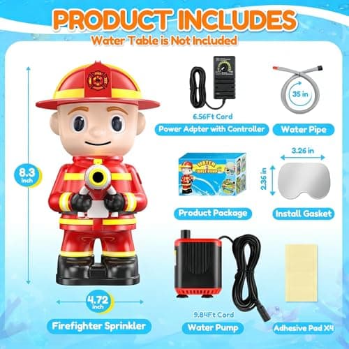 Water Table Pump Kids Toys: Firefighter Water Table Pump Continuous Flow Adjustable Water Pressure 12V Safe Plug-in Long Cord No Drilling Kids Outdoor Water Play Toys Accessories for Toddlers 1-3 4-8 - Thumbnail 2
