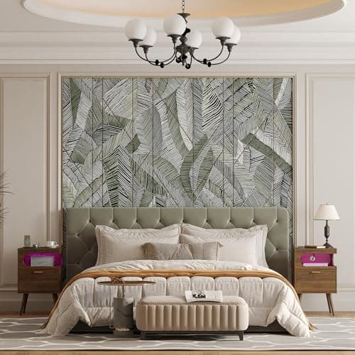 Veegle Nightstand with Charge Station,Modern Bedside Table with Storage Drawer and Open Wood Shelf, Accent Night Stand with Solid Wood Legs for Bedroom and Small Spaces (Walnut Brown) - Thumbnail 3