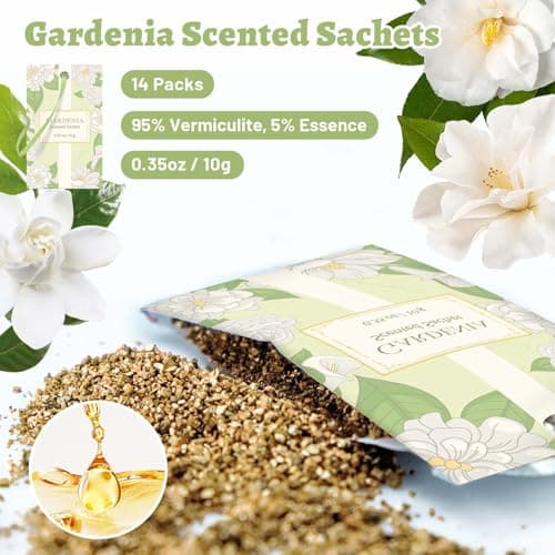 STRN Scented Sachets for Drawer and Closet, Gardenia Scented Long-Lasting Sachets, 14 Packs for Home Fragrance, Small Space Air Freshener for Wardrobes - Thumbnail 2