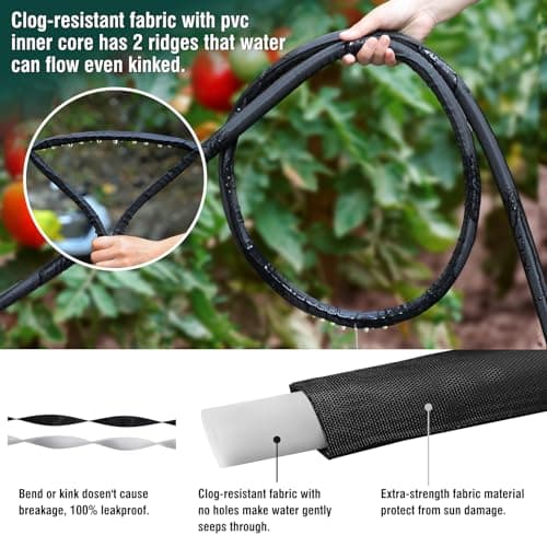 Soaker Hose - Flat Soaker Hose 100 FT for Garden Beds, 2 x 50 FT Garden Soaker Hoses with Heavy Duty, Double Layer Sprinkler Soaker Hoses - Thumbnail 3