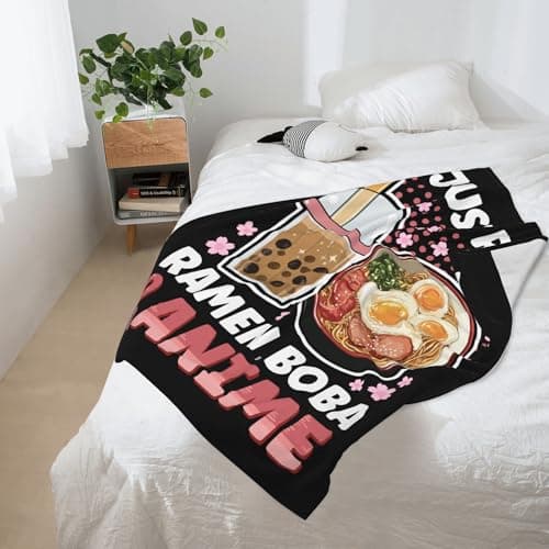 Ramen Anime Bubble Tea Blanket for Kids Teen Girl Gifts, Soft Flannel Throw, Cute Kawaii Stuff Birthday Gift for Women, Lightweight Cozy Fleece Blankets Decor Room Bed Sofa-60x80inches - Thumbnail 3