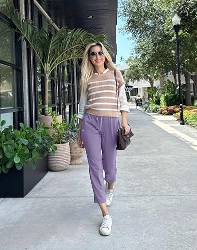 Women's Pants with Deep Pockets 7/8 Stretch Sweatpants for Women Athletic, Golf, Lounge, Work (Purple, XX-Large) - Thumbnail 3