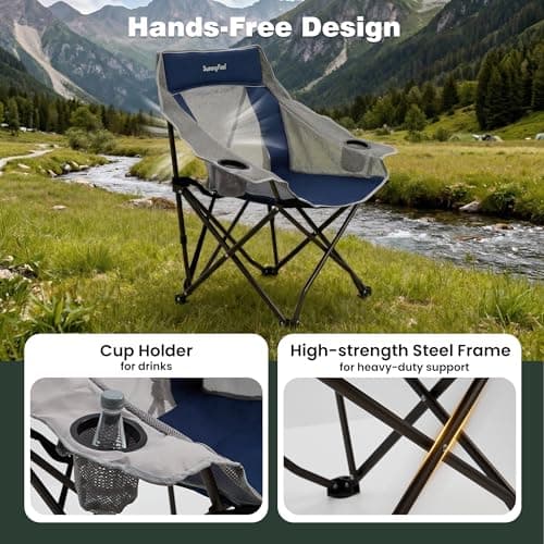SUNNYFEEL 2 Pack Lightweight Oversized Camping Chairs for Adults Portable Folding Chair with Side Pockets & Cup Holde for Beach,Fishing,Trip,Picnic,Lawn,Concert Outdoor, Carry Bag Included - Thumbnail 5