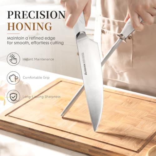 Knife Set, Astercook Kitchen Knife Set with Block, 15 Pcs Luxurious High Carbon German Stainless Steel Knives Set with Full Tang Ergonomic Handle, Dishwasher Safe Knife Set with Sharpening Rod - Thumbnail 6