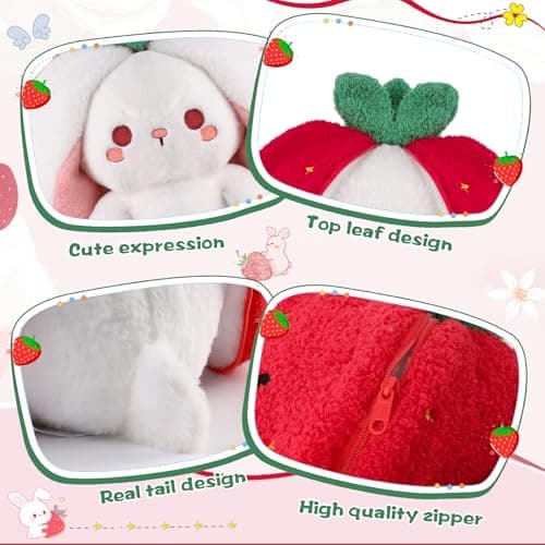 MIAODAM Easter Strawberry Bunny Plush Toy- Cute Soft Huggable Stuffed Animal for Kids & Collectors, Birthday Present & Nursery Decor 10inch - Thumbnail 5