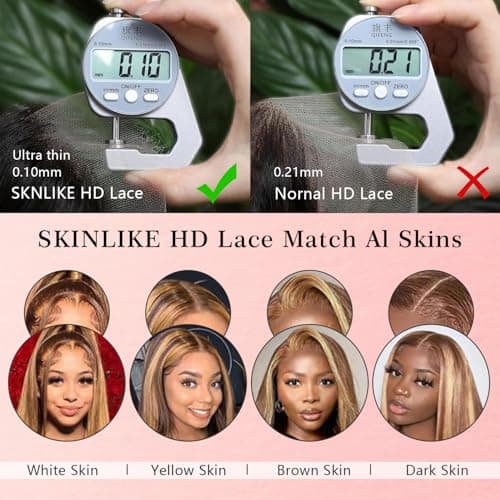 13x4 Full Frontal Lace Wig 4/27 Honey Blonde Ombre Lace Front Wigs Human Hair Skinlike HD Lace 0.10mm Ultra-thin Invisible Highlight Body Wave Lace Front Wig 24 Inch Pre plucked Baby Hair 200% density - Thumbnail 6