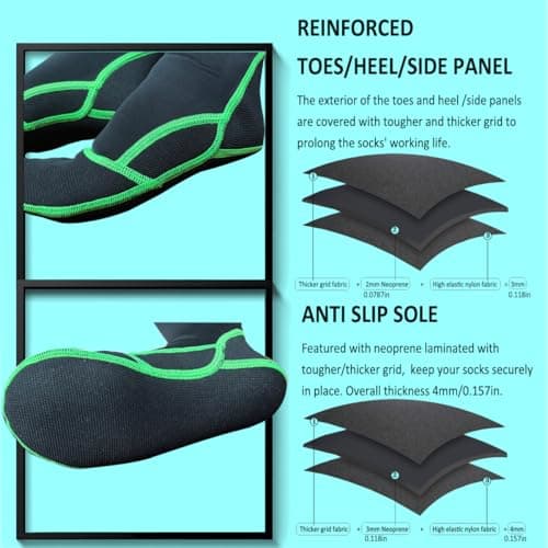 PLUSHSOX Premium long Neoprene Wet Wading socks, no Bunching at Ankle, Wader Sock for Men Women Surfing Diving Fly Fishing Swimming Hiking Hunting Skiing Cold Weather, Gift Socks (X-Small, black) - Thumbnail 6