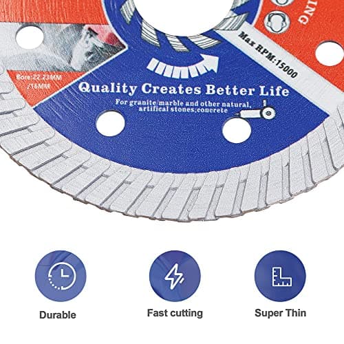 BRSCHNITT Diamond Cutting Disc for Concrete Masonry 115mm with Arbor 7/8"（22.23mm） for Granite Marble Stone Hard Concrete Reinforced 2pcs - Thumbnail 6