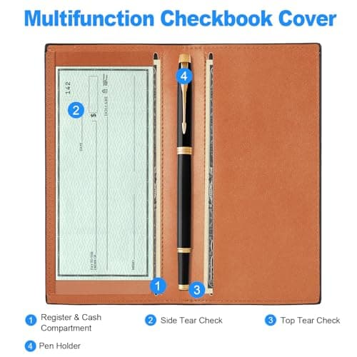 CASMONAL Premium Leather Checkbook Cover for Men and Women Checkbook Holder Wallet RFID Blocking - Thumbnail 2