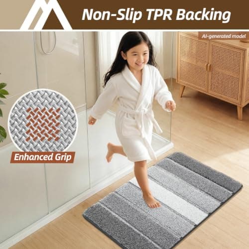 COSY HOMEER Bathroom Rugs 36"x24", Ultra Soft Absorbent Bath Mat with Non-Slip TPR Backing, Machine Washable Shaggy Rug for Bathroom Floor, Grey - Thumbnail 5