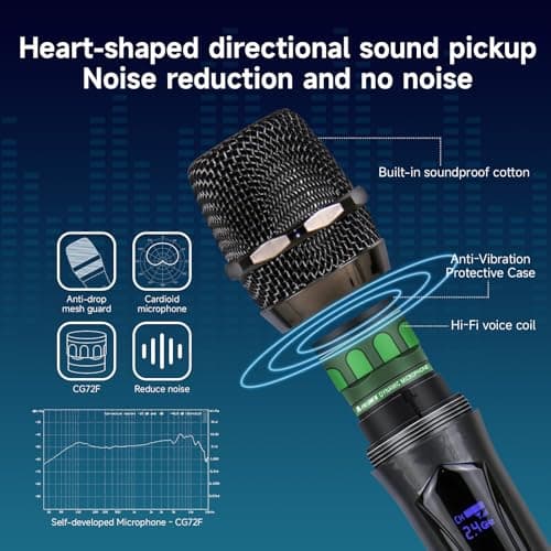 Wireless Karaoke Microphone dynamic Mic Up160ft range handheld plug-and-play design rechargeable Compatible with karaoke machines and PA systems Ideal for party、church Singing and other scenarios - Thumbnail 3