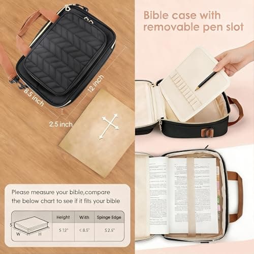 Eternatastic Bible Cover Case for Women, Large Bible Bag with Shoulder Strap,Bible Study Ideal Christian Gifts for Women,Black - Thumbnail 3