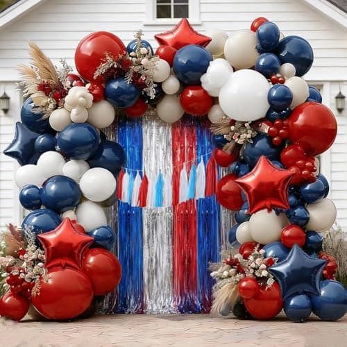 Navy Blue Red Balloon Garland Double Stuffed Red White Blue Balloons Nude Cream Sand Latex Arch Kit for Birthday Baby Shower Patriotic Graduation Baseball 4th of July Party Decorations