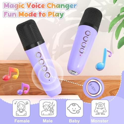 FLUESTON Mini Karaoke Machine for Kids Adults, Portable Bluetooth Speaker with 2 Wireless Microphones, Easter Basket Stuffer for Kids, Toys for Girls Ages 3, 4, 5, 6, 7, 8, 9,10,11 + Years Old - Thumbnail 3