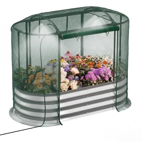 Lineware Raised Garden Bed with Self-Watering System, 4x2x1 ft Elevated Planter Boxes Outdoor with Mesh Cover, Oval Galvanized Raised Beds for Gardening,Vegetables,Flowers, Backyard, Patio - Image 1