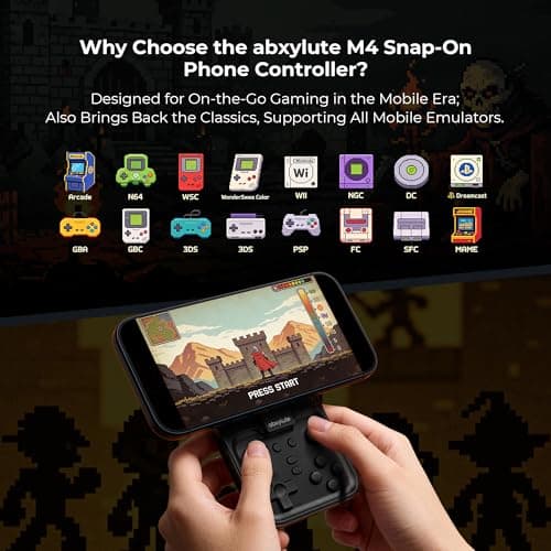 abxylute M4 Snap-On Mobile Gaming Controller for Android & iPhone, Switch 1&2, Portable Bluetooth Mini Controller, Pocket-Sized Retro Emulator Gamepad w/Stand, Dual Joystick Turbo Pro Gaming, Magnetic Black - Thumbnail 2