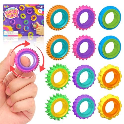 Fidget Toys Sensory Rings for Kids: 12 Pack Finger Spinner Rings - Texture Stress Toys for Kids Autism Calming - Fun Fidgets for Student Classroom Prize Stocking Stuffers