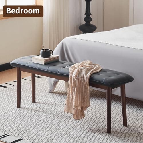 Jimenuco 40'' Solid Wood Dining Bench with Cushion, Faux Leather Upholstered Bench for Dining Room Table, Kitchen, Entryway, or Bedroom End of Bed, Black - Thumbnail 5