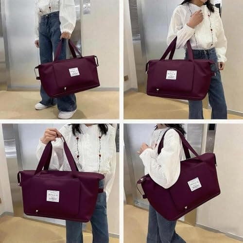 Large Capacity Foldable Travel Bag, Sports Shoulder Bag, Duffel Bag, Wet and Dry Separation, Waterproof Oxford Fabric(Deep Purple, Large) - Thumbnail 4