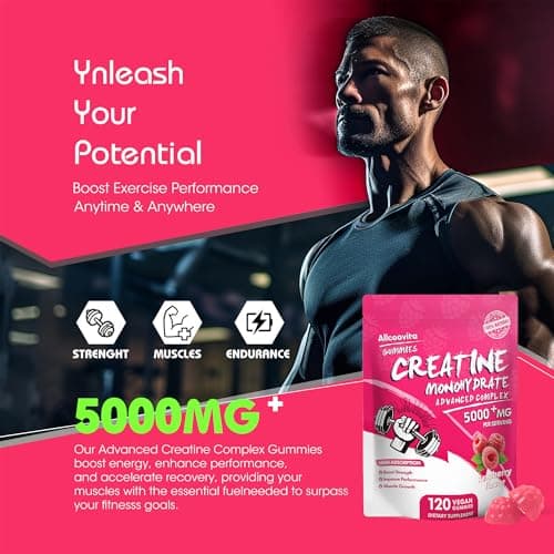 NSF Certified Creatine Gummy - Creatine Monohydrate Gummies 5000mg for Men & Women -120 Gummies Advanced Formula, Muscle Strength, Muscle Builder, Energy Boost, Pre-Workout Supplement-Raspberry - Thumbnail 4