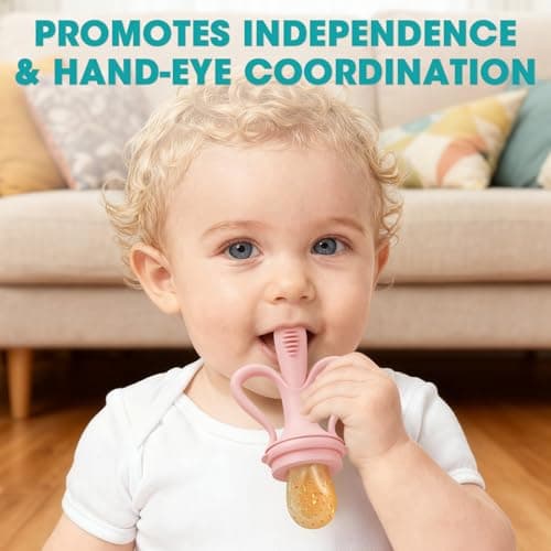 JEXFUN Baby Fruit Feeder & Breastmilk Popsicle Mold Set, Silicone Food Feeder Pacifier for Cooling Relief with 3 Replaceable Pouches, BPA-Free Teething Toy for Safe Infant Self Feeding (Pinkish) - Thumbnail 5