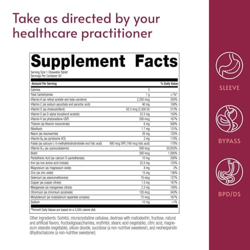 Bariatric Advantage Chewable High ADEK with Iron - for Bariatric Patients - High Potency Vitamin A, D, E & K - Includes B-Vitamins - Chewable Multivitamins - Tropical Fruit - 60 Count - Thumbnail 4